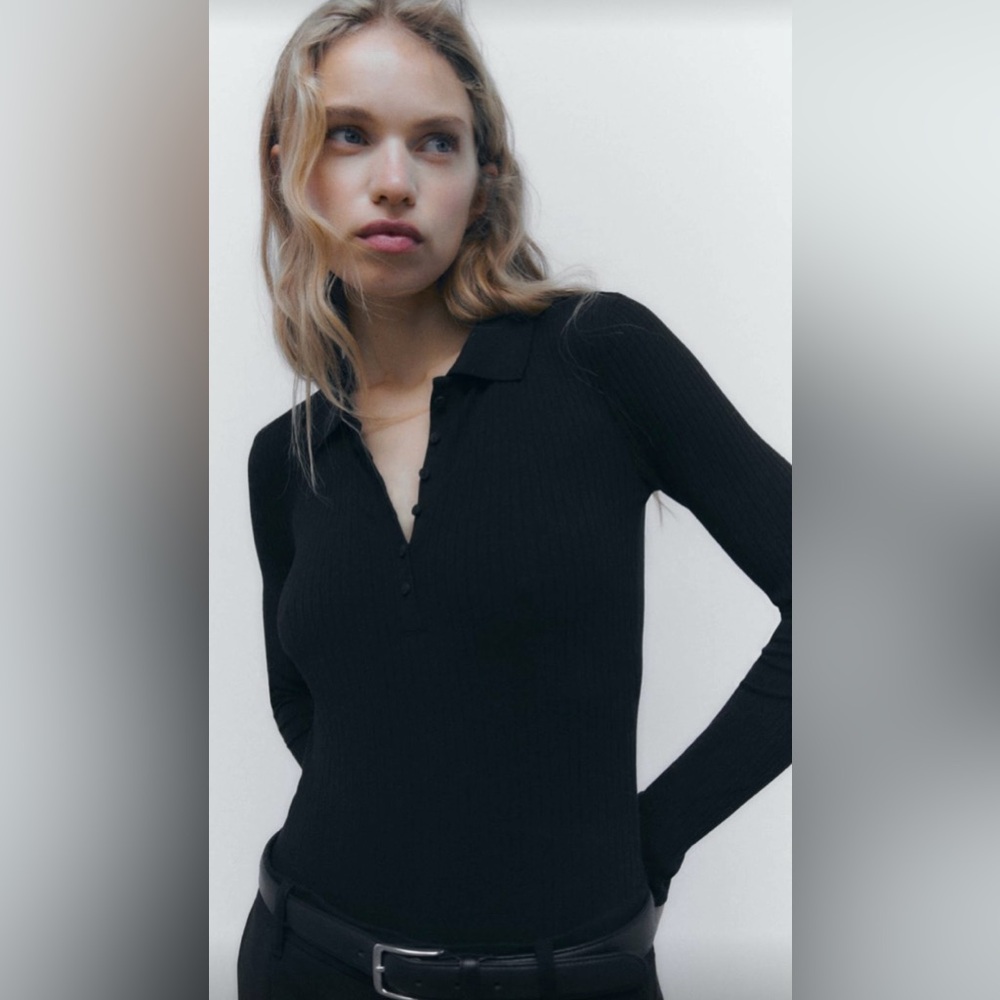 NWT Zara polo collar bodysuit - black - size medium